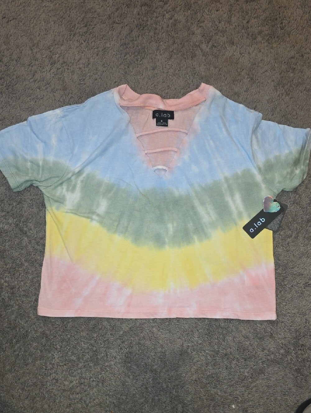 a.lab Pastel Tie-Dye Cropped V-Notch Top